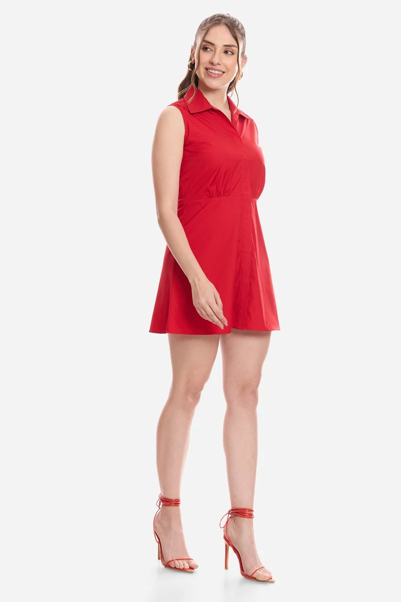 Virgio  Solid Cotton Mini Shirt Dress for Women for Women | Best Price UAE