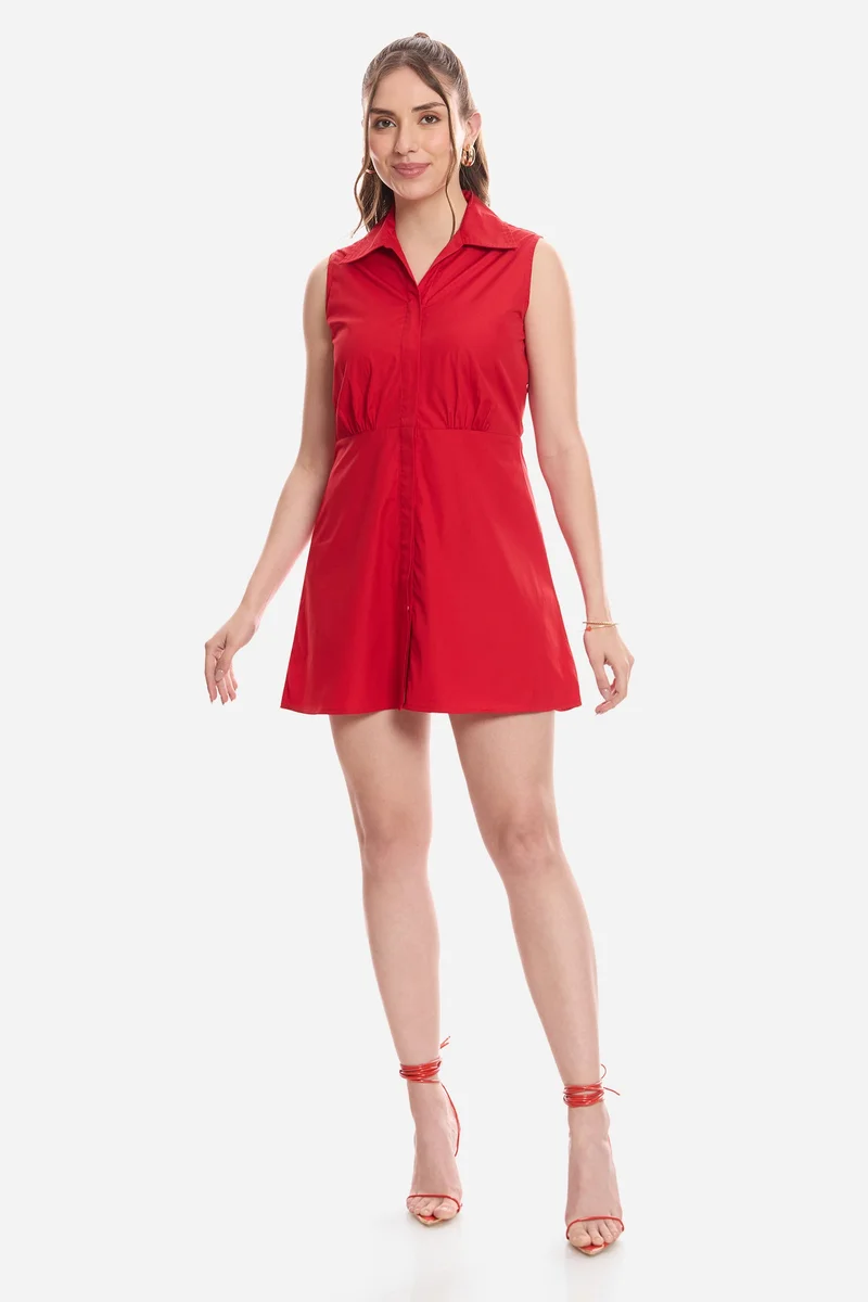 فيرجيو Solid Cotton Mini Shirt Dress for Women