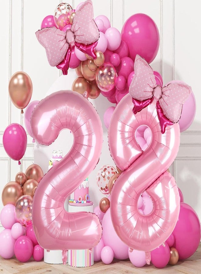 LEBERY Pink Bow Balloons 40 Inch Pink Number 8 Balloon Jumbo Number 8 Birthday Balloons for Girls, Mini Bowtie Foil Balloon for Princess Cowgirl Mouse Themed 8th Birthday Baby Shower Decorations - Image 4