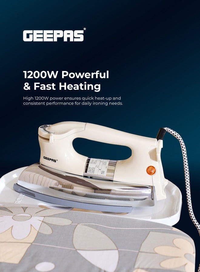 GEEPAS 1200W Heavyweight Automatic Dry Iron - Teflon Non-Stick Soleplate & Overheat Protection Pro Ironing Box for All Fabrics, 7-Year Warranty 1200 W GDI7752 Beige/Silver/Brown - Image 3