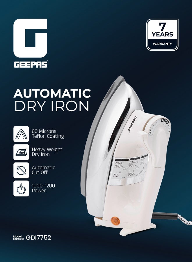 GEEPAS 1200W Heavyweight Automatic Dry Iron - Teflon Non-Stick Soleplate & Overheat Protection Pro Ironing Box for All Fabrics, 7-Year Warranty 1200 W GDI7752 Beige/Silver/Brown - Image 1