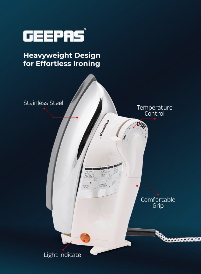 GEEPAS 1200W Heavyweight Automatic Dry Iron - Teflon Non-Stick Soleplate & Overheat Protection Pro Ironing Box for All Fabrics, 7-Year Warranty 1200 W GDI7752 Beige/Silver/Brown - Image 4