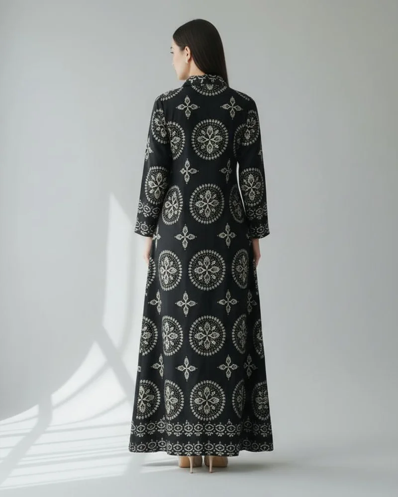 Redtag Women Black Printed Long Jacket