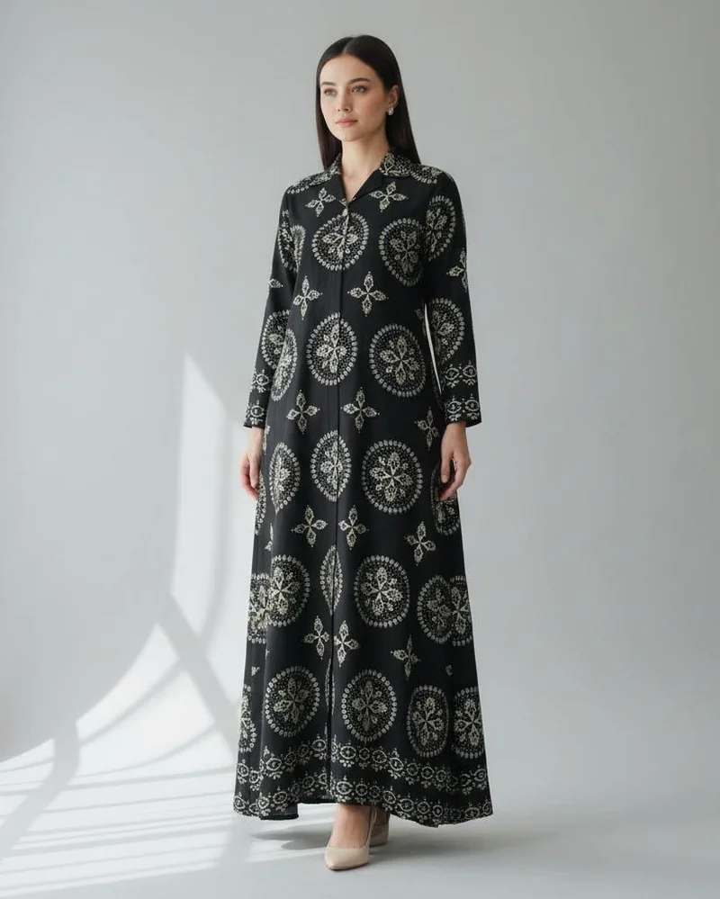 Redtag Women Black Printed Long Jacket