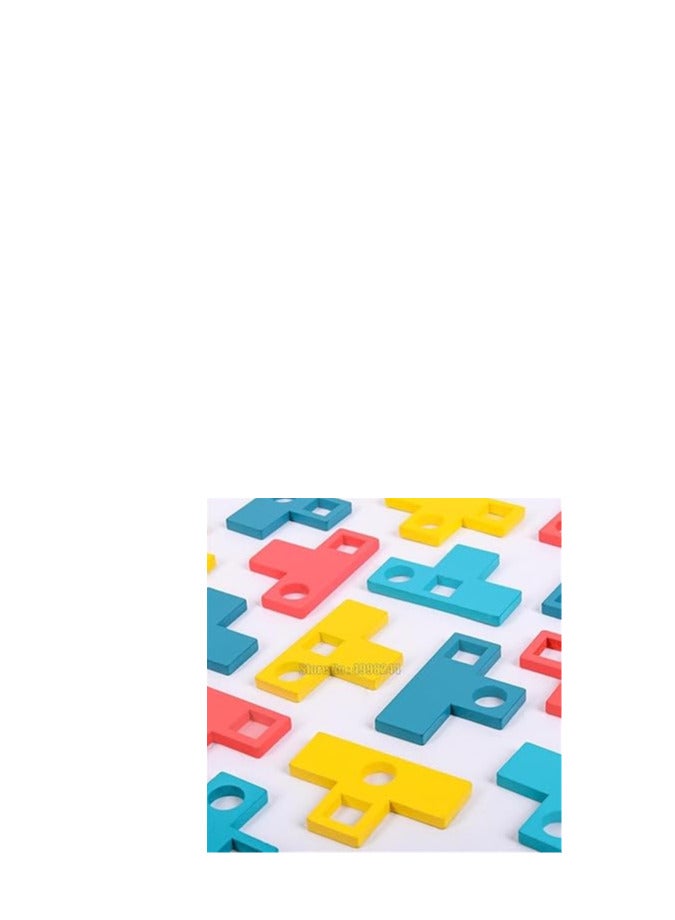 Wooden T-Type Puzzle With 16 Wooden Puzzles And 6 Challenge Cards For Unisex Kids 3 Years And Above - Multi color - Image 2