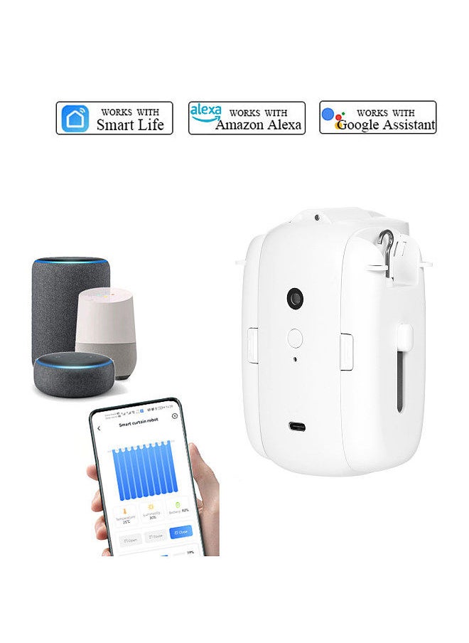 2Pcs Smart Electric Curtain Motor Curtains Rod Opener Voice Control Timer Control Light Sensor Automatic Curtain Switch Robot for I-rail U-rail