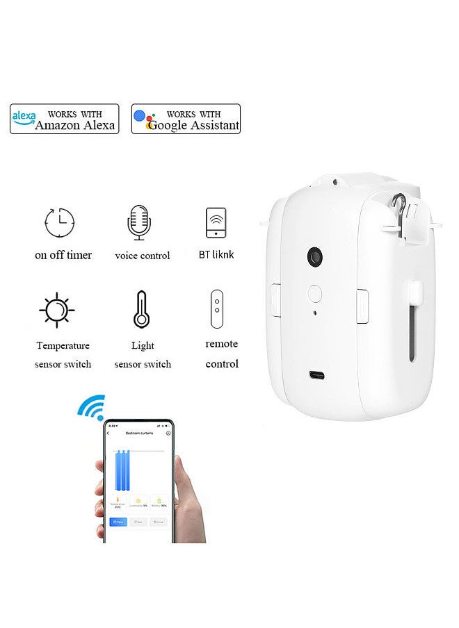 2Pcs Smart Electric Curtain Motor Curtains Rod Opener Voice Control Timer Control Light Sensor Automatic Curtain Switch Robot for I-rail U-rail