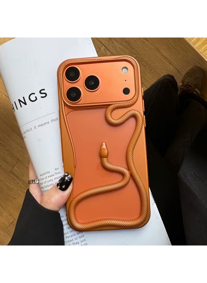 إكس ليفيل آيفون 17 برو ماكس غطاء الحالة ، غطاء مضاد حالة ثعبان إطار لينة TPU الكهربائية رقيقة رقيقة حماية تبديد الحرارة غطاء مقاوم للصدمات للنساء الفتيات الرجل - البرتقالي - Image 1