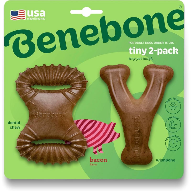 Benebone Tiny 2-Pack Dog Chew Toys, Made in USA, Real Bacon Flavor - Image 1