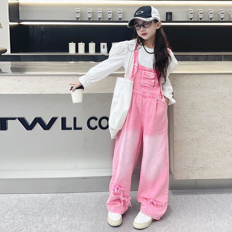 Girls' Suspenders Suit Big Children'S Western Style Dopamine Wear Children'S Autumn Casual Pants - Image 1
