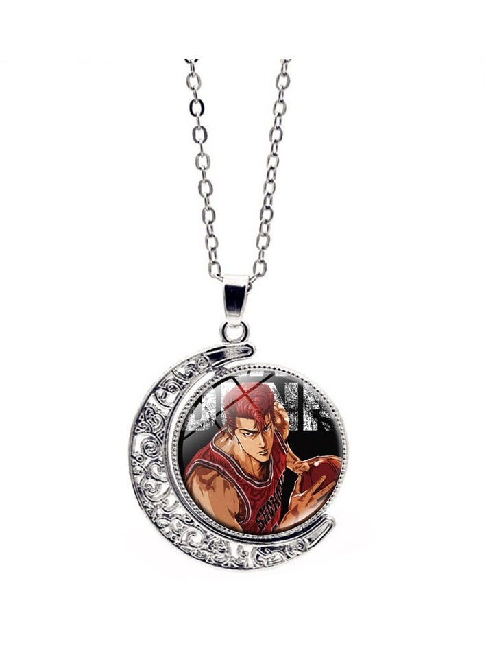 KUYING New Slam Dunk Double Sided Rotating Moon Pendant Necklace 