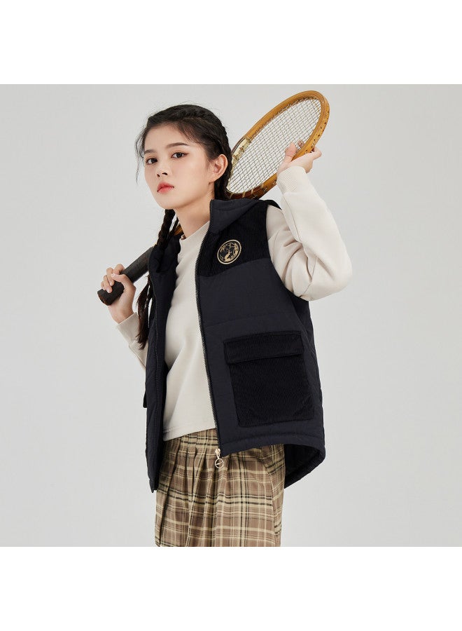 ERKE Chang'e Flying To The Moon】women's Cotton Vest Jacket, Sporty Short Outerwear, Casual Versatile Hooded Vest Coat - Image 2