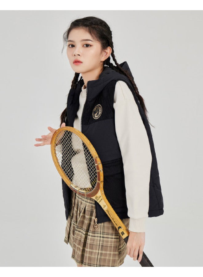 ERKE Chang'e Flying To The Moon】women's Cotton Vest Jacket, Sporty Short Outerwear, Casual Versatile Hooded Vest Coat - Image 1