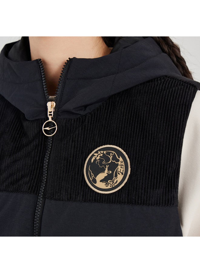 ERKE Chang'e Flying To The Moon】women's Cotton Vest Jacket, Sporty Short Outerwear, Casual Versatile Hooded Vest Coat - Image 4