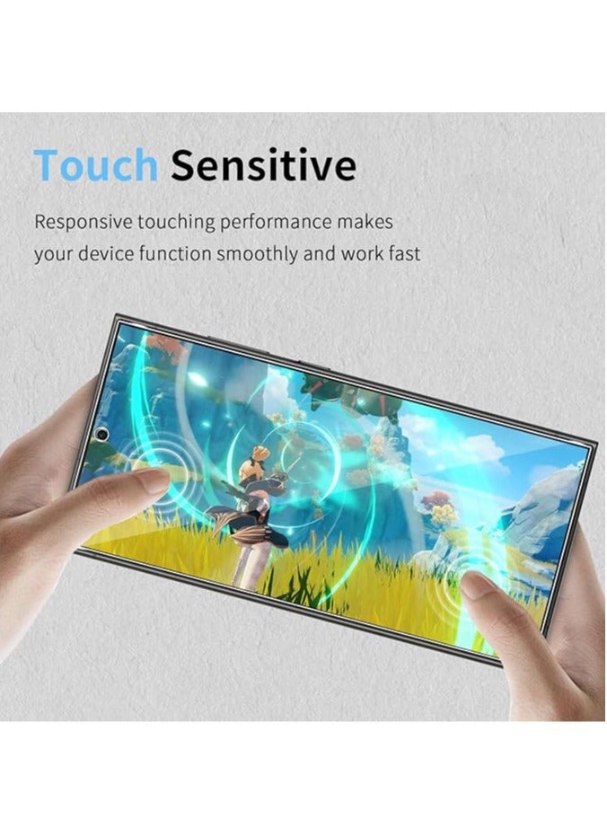 General The screen protector is compatible with the Samsung Galaxy S24 Ultra with frame positioning assistance, a pack of 3 screen protectors and 3 camera protectors, 9 hours of hardness scratch resistant HD  - Image 4
