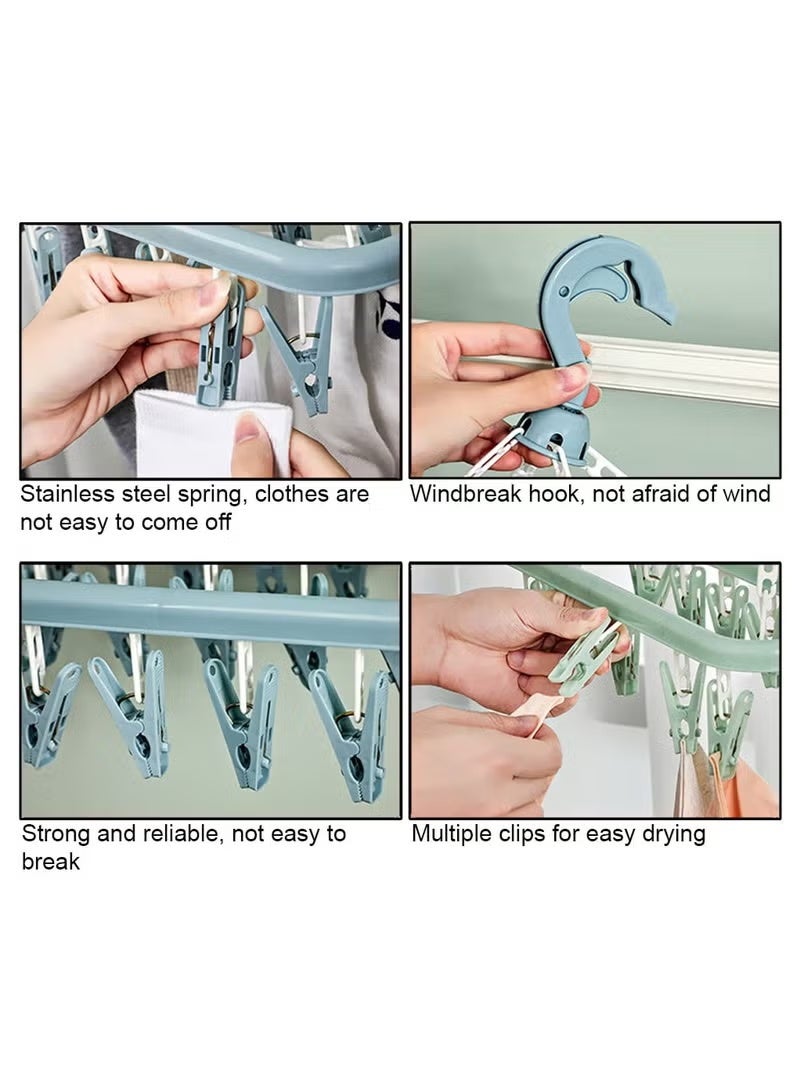 sokany Sock Airer with 32 Clips, Indoor and Outdoor Clothes Hanging Airer, Folding Rotary Clothes Airer for Socks, Underwear and Small Clothes (Blue) - Image 3