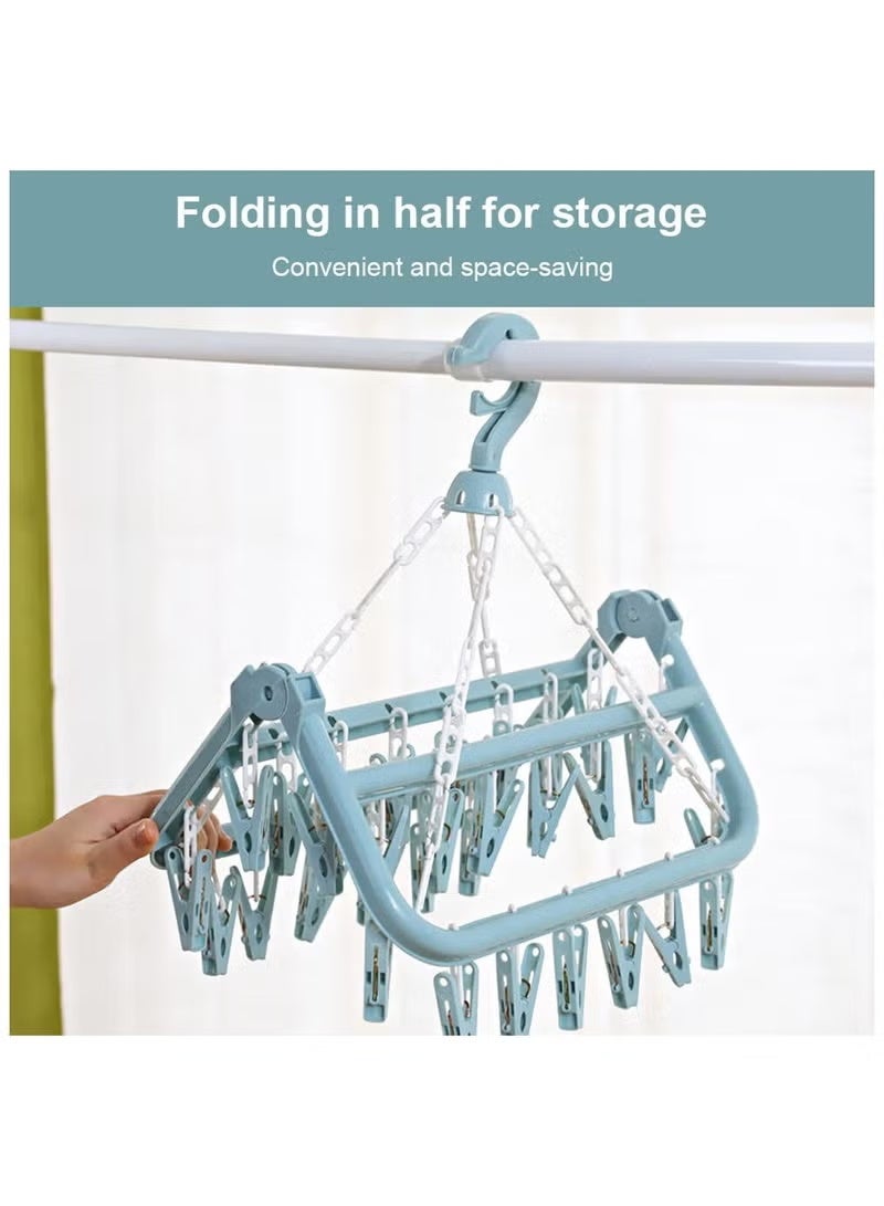 sokany Sock Airer with 32 Clips, Indoor and Outdoor Clothes Hanging Airer, Folding Rotary Clothes Airer for Socks, Underwear and Small Clothes (Blue) - Image 4