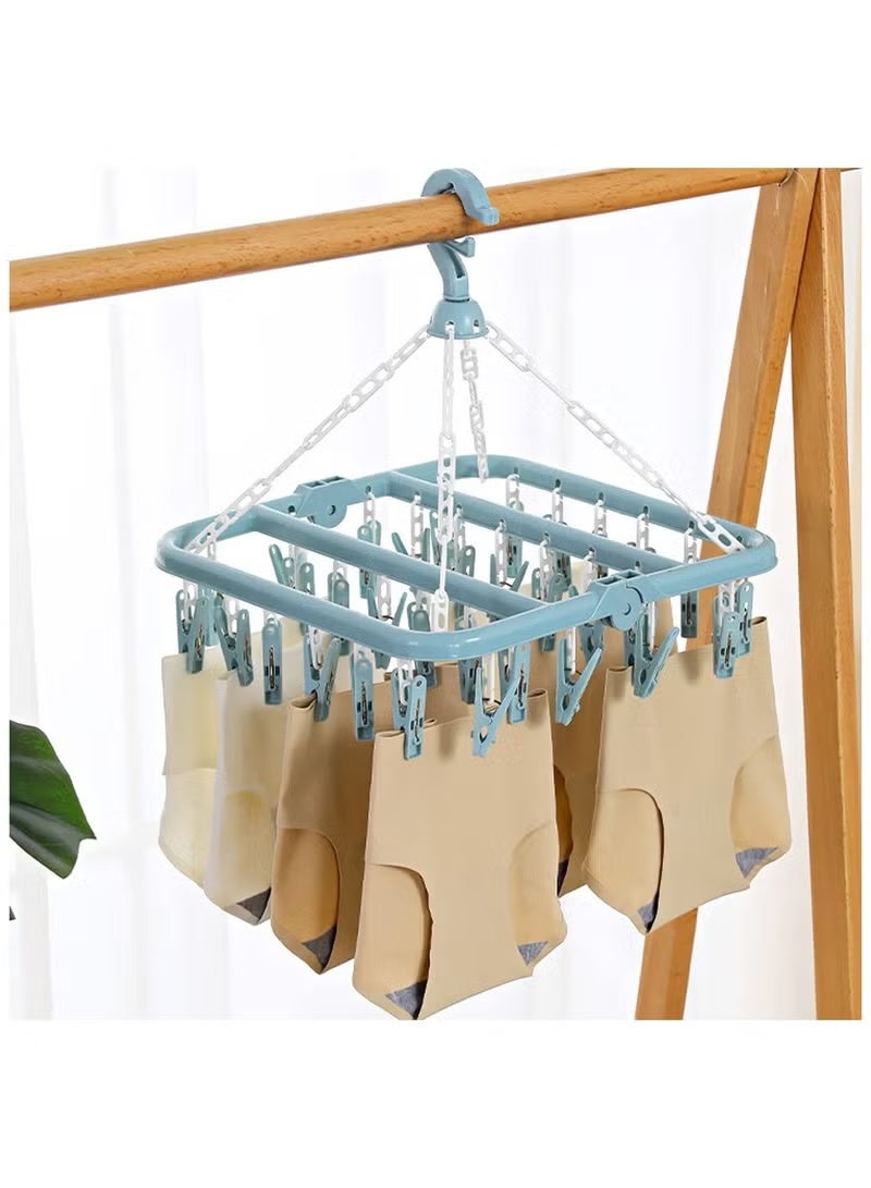 sokany Sock Airer with 32 Clips, Indoor and Outdoor Clothes Hanging Airer, Folding Rotary Clothes Airer for Socks, Underwear and Small Clothes (Blue) - Image 5