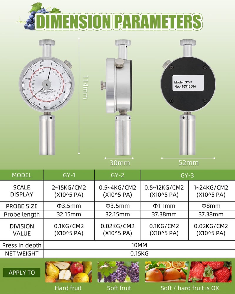 NEWTRY GY-3 Fruit Firmness Penetrometer Sclerometer Fruit Hardness Tester for Determining The Maturity Level of Fruit (GY-3) - Image 5