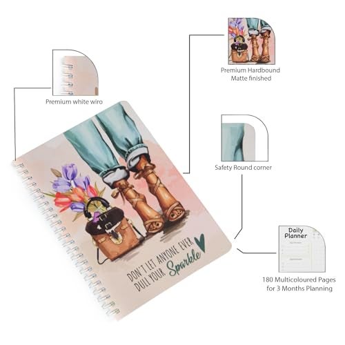 Papboo A5 Hardcover, Hardbound Cute Undated Daily Planner For 3 Months, Schedule Your Day, Manage To-do List, Goals Tracker,Wellness Tracker,With cool Sticker sheet (Sparkle) - Image 4