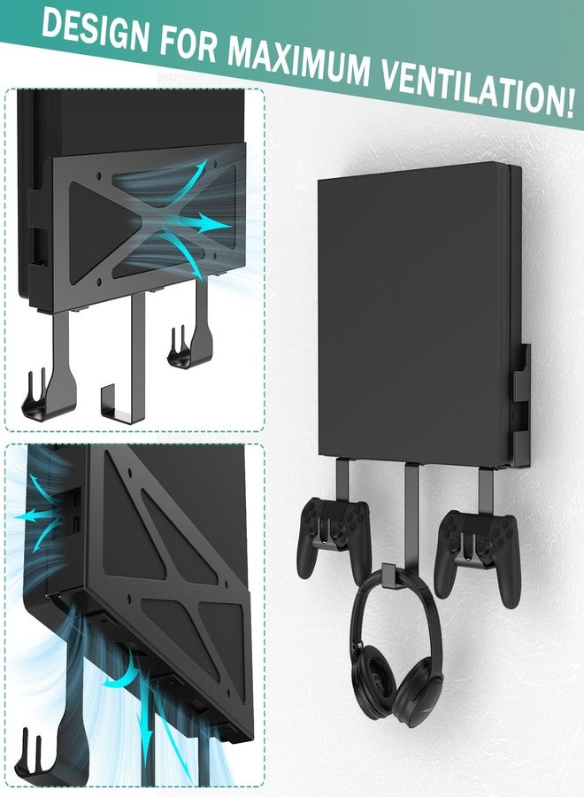 appacare حامل جداري متوافق مع جهاز PS4، حامل جداري معدني متوافق مع جهاز PS4 الأصلي (الطراز القديم)، يُثبّت على الحائط أو خلف التلفزيون، مع حاملين لوحدات التحكم وحامل سماعات الرأس. - Image 5