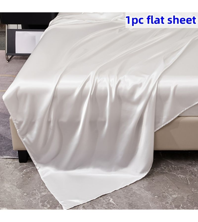 White Full Satin Flat Sheet Soft and Smooth for Bedroom Guest Room Home Decor - Image 2