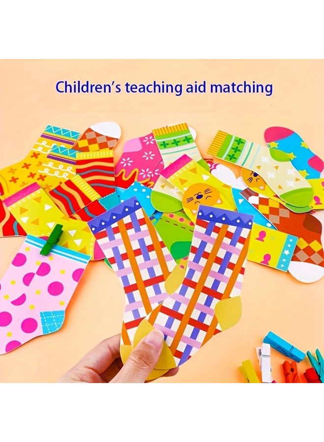 20 Clips 16 Pairs Socks Matching Game Educational Preschool Kindergarten Toy - Image 4