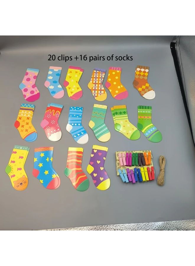 20 Clips 16 Pairs Socks Matching Game Educational Preschool Kindergarten Toy - Image 1