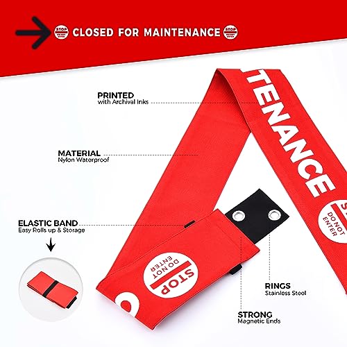 Fiivas Closed for Maintenance Sign with Magnetic Ends, Additional Suction Cup Ends, Nylon Bathroom & Restroom Closed for Maintenance Door Barricade Sign 2 Pack - Image 3