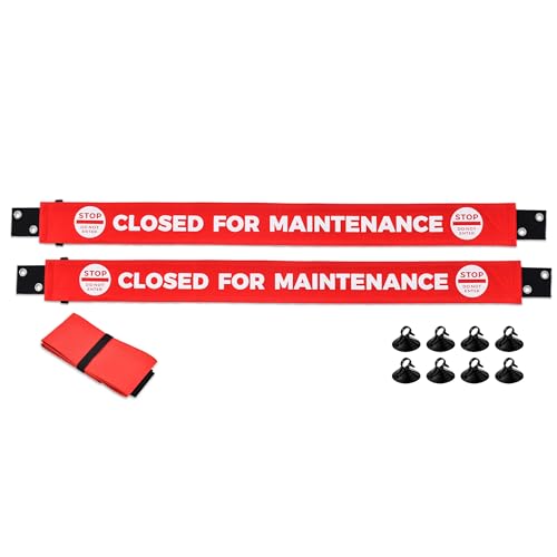 Fiivas Closed for Maintenance Sign with Magnetic Ends, Additional Suction Cup Ends, Nylon Bathroom & Restroom Closed for Maintenance Door Barricade Sign 2 Pack - Image 1