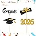 Chinco 100 Pack 2026 Graduation Cupcake Toppers Glitter Grad Cap Food Appetizer Picks Cake Caps Party Decorations Diploma Cupcake Picks for Cake Class of 2026 Graduation Party Black and Gold - Image 2