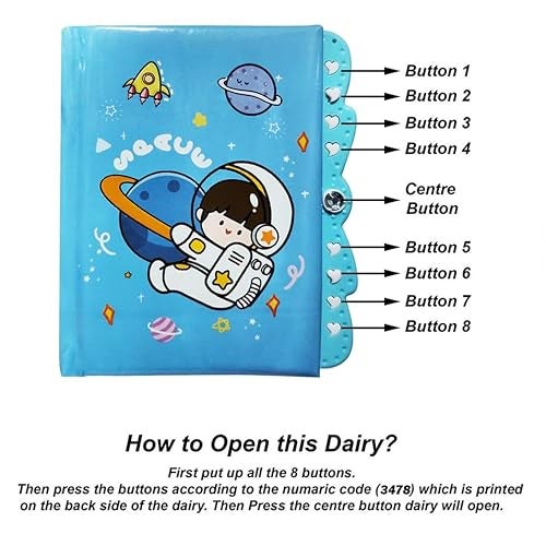 PARTEET Space Theme Lock Diary With Password for Boys & Girls|Diary with Button Lock, Notepad, Best Return Gifts for Kids - Image 3