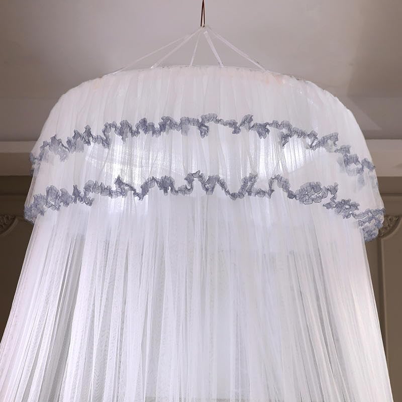 Kertnic Mosquito Net Bed Canopy for Girls, Princess Canopy Bed Curtain Fine Sheer Mesh Dome Bed Canopies, Kids & Adults Lace Tent for Twin Full Queen King Bed (White) - Image 5