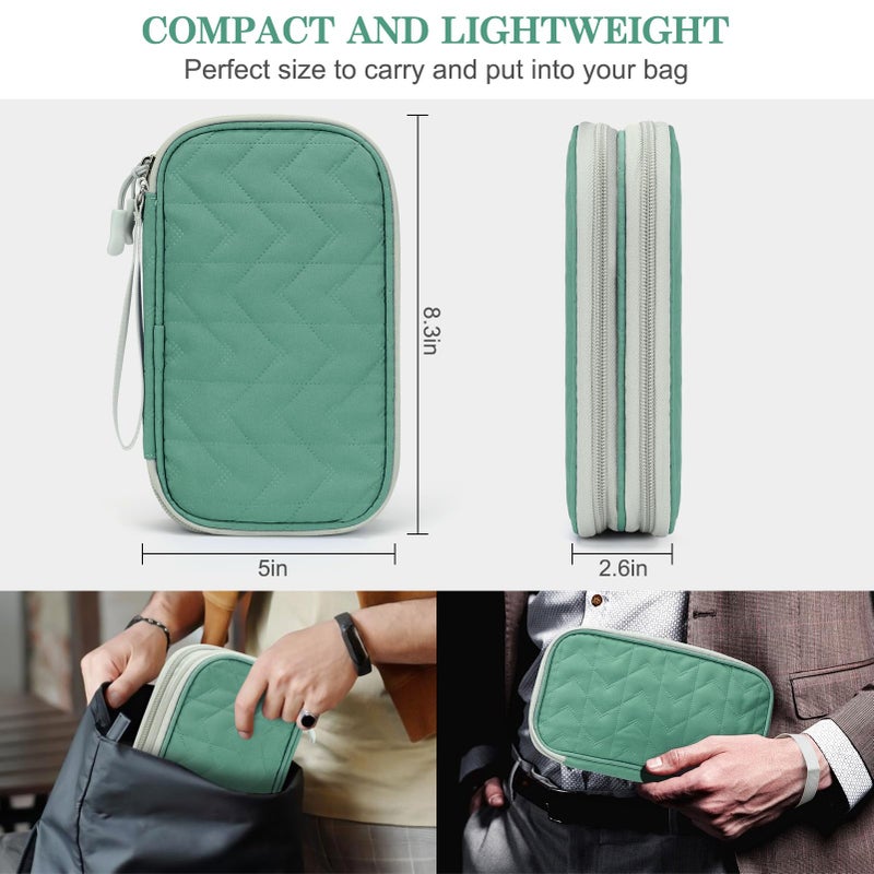 FYY Electronic Organizer, Travel Cable Organizer Bag Pouch Electronic Accessories Carry Case Portable Waterproof Double Layers All-in-One Storage Bag for Cable, Cord, Charger, Phone, Pattern Green (M) - Image 2