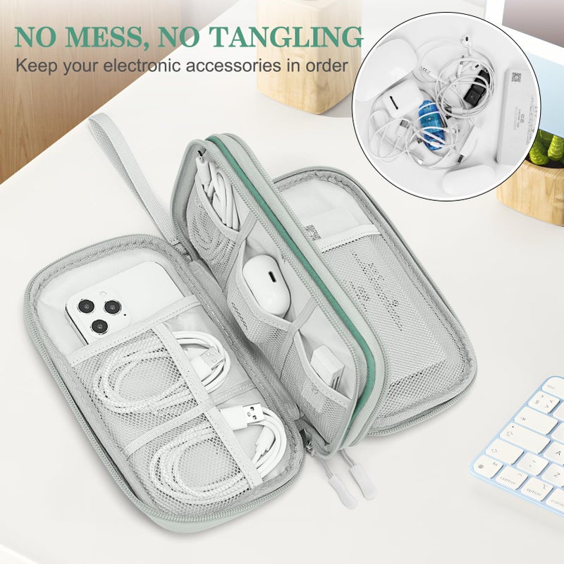 FYY Electronic Organizer, Travel Cable Organizer Bag Pouch Electronic Accessories Carry Case Portable Waterproof Double Layers All-in-One Storage Bag for Cable, Cord, Charger, Phone, Pattern Green (M) - Image 5