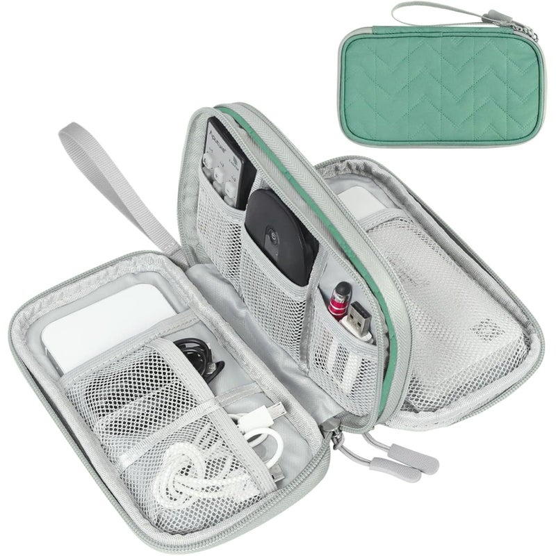 FYY Electronic Organizer, Travel Cable Organizer Bag Pouch Electronic Accessories Carry Case Portable Waterproof Double Layers All-in-One Storage Bag for Cable, Cord, Charger, Phone, Pattern Green (M) - Image 1