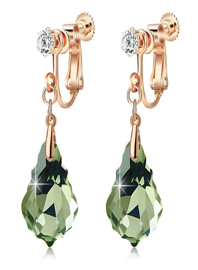 إيفيفك أقراط متدلية من الكريستال النمساوي الباروكي للنساء غير المثقوبات، مطلية بالذهب الوردي عيار 14 قيراط، مجوهرات مضادة للحساسية (لون أخضر السرخس) - Image 1