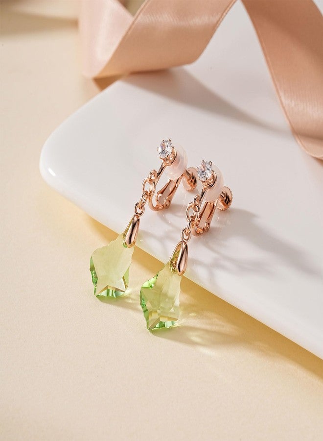 إيفيفك أقراط متدلية من الكريستال النمساوي الباروكي للنساء غير المثقوبات، مطلية بالذهب الوردي عيار 14 قيراط، مجوهرات مضادة للحساسية (لون أخضر السرخس) - Image 4