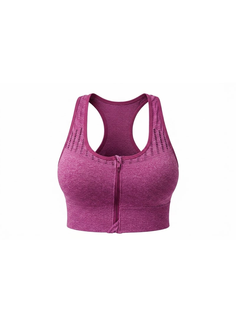 Women Seamless Sports Bra – Front Zip High Support Push Up Workout Bra, Shockproof Sculpting Fit, Breathable Stretch Gym Activewear, Racerback Premium Design - Image 2