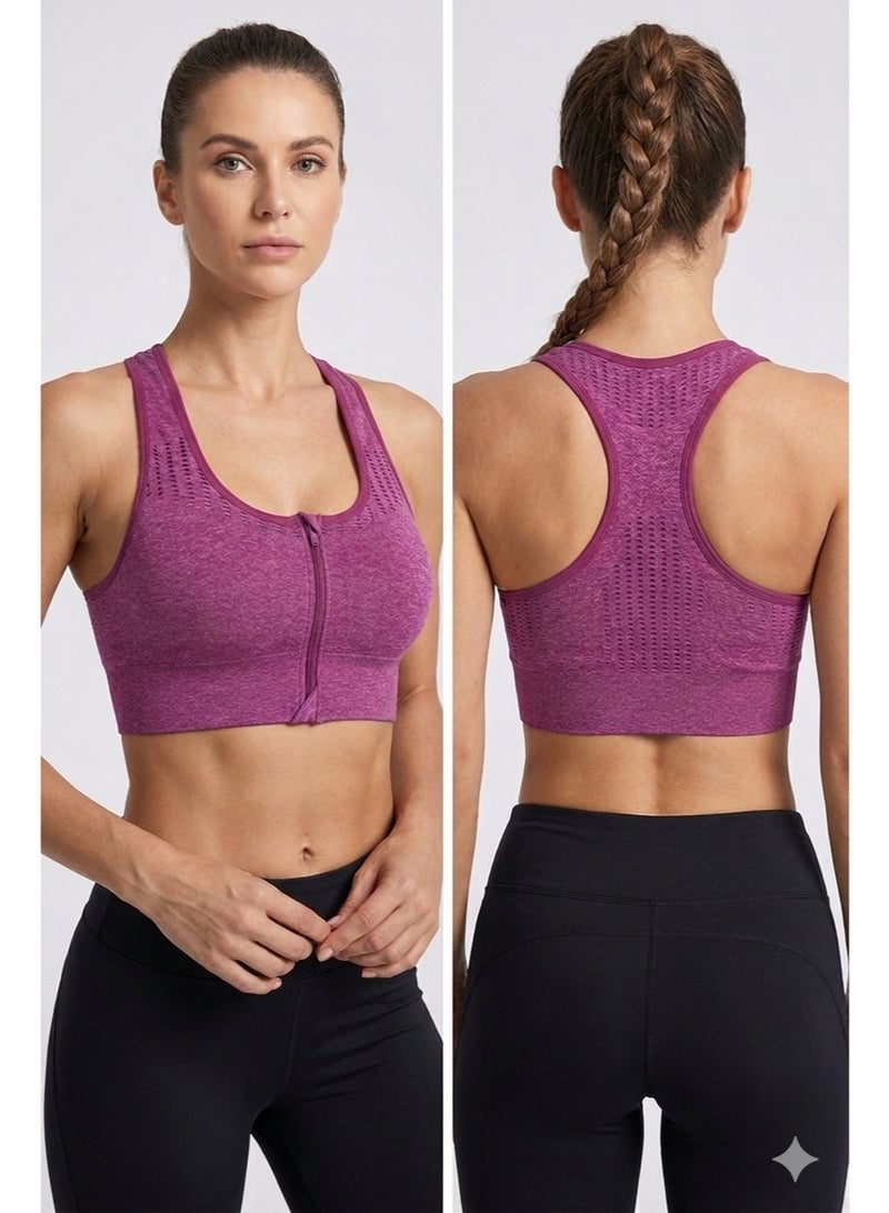 Women Seamless Sports Bra – Front Zip High Support Push Up Workout Bra, Shockproof Sculpting Fit, Breathable Stretch Gym Activewear, Racerback Premium Design - Image 1