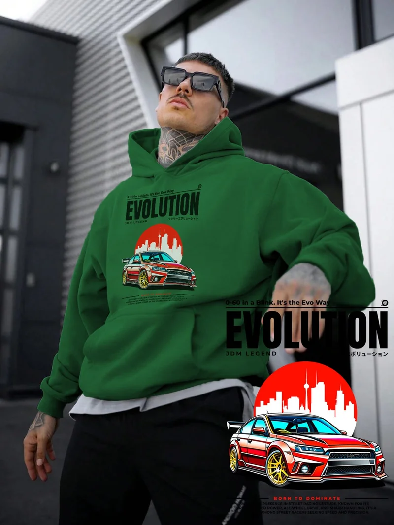 دوغ فش Women, Men's Sweatshirt Oversize Evolution Printed Thick Green Lover Sweatshirt