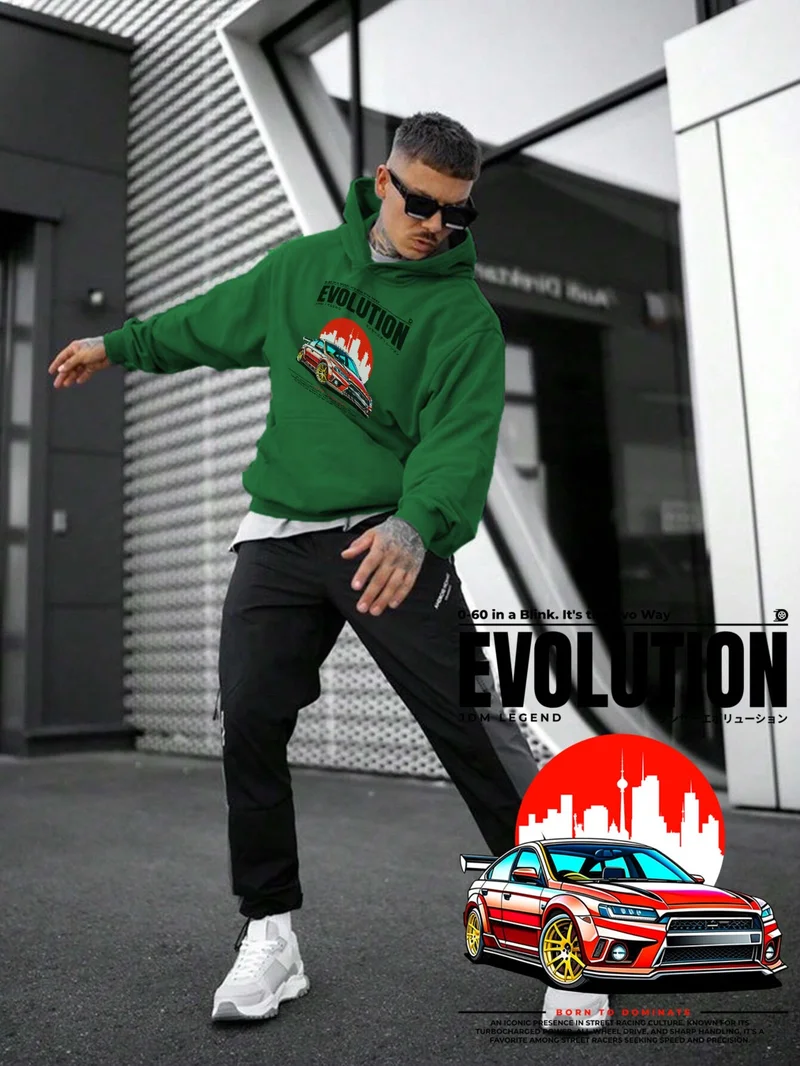 دوغ فش Women, Men's Sweatshirt Oversize Evolution Printed Thick Green Lover Sweatshirt