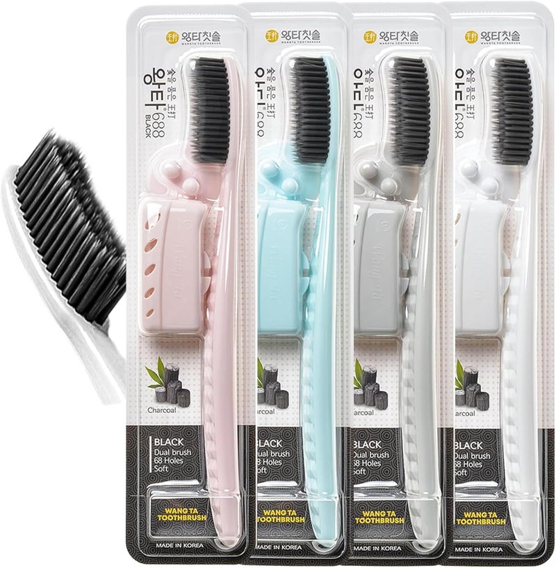 WANGTA Toothbrush 4pcs, Twice as Wide as Regular Brush Head, Wide Toothbrush, Long Brush Head, More Comfortable and Easier Brushing (Black Brush) - Image 1