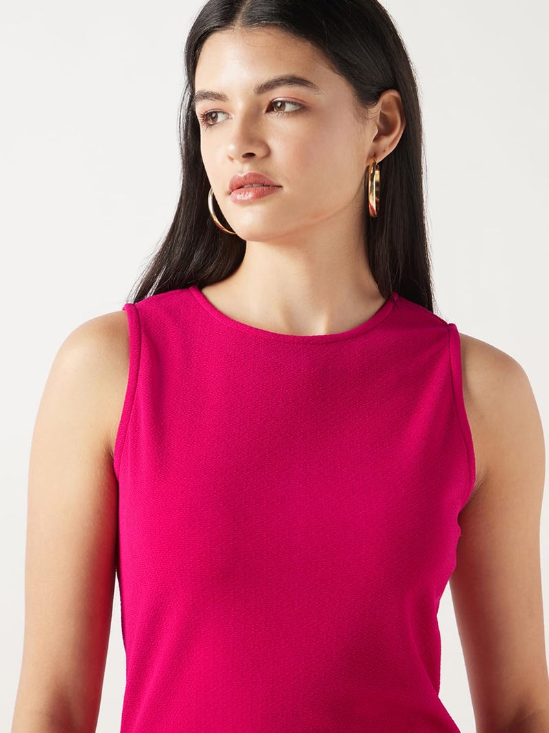 Bewakoof Women's Solid Regular Fit Sleeveless Round Neck Poly Spandex Bodycon Dress 654548 Pink M - Image 4