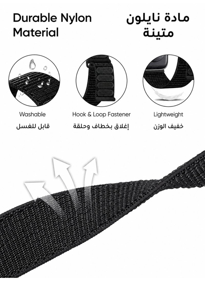 عبوة من قطعتين من أسورة رياضية من النايلون  بحلق متوافقة مع Apple Watch، مقاس 44 مم/45 مم/46 مم/49 مم، حزام رياضي من النايلون الناعم قابل للتعديل لساعة iWatch Ultra 3/Ultra 2/Ultra وسلسلة Series 11 و10 و9 و8 و7 و6 و5 و4 وSE3/SE2/SE، لون أسود/رمادي - Image 3