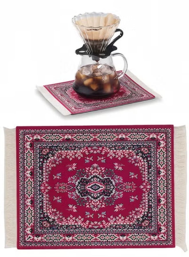 Peachjoy Coffee Mat Coffee Cup Mat Coffee Mug MatTable Mat Mouse Pad Rubber Rectangle 26.5x18x0.5 cm Red - Image 1