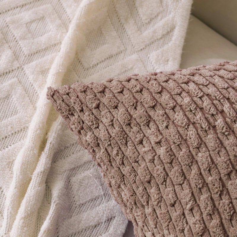 Cozoomy Set of 4 Light Brown Decorative Pillow Covers 18x18 Inch Corduroy Throw Pillow Covers for Bed Couch Sofa Living Room Soft Cushion Cases - Image 2