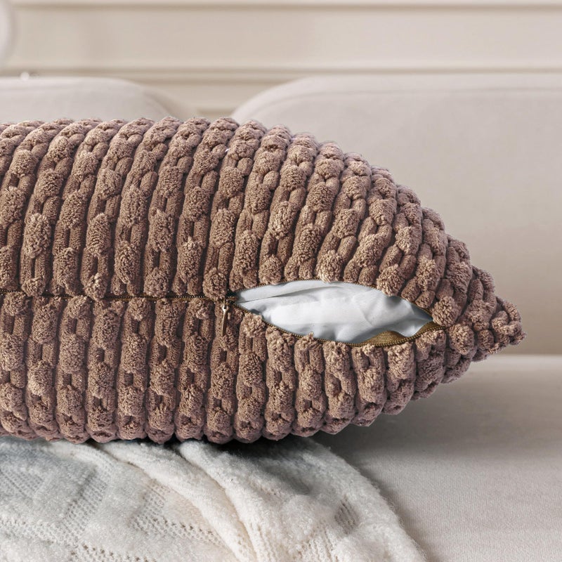 Cozoomy Set of 4 Light Brown Decorative Pillow Covers 18x18 Inch Corduroy Throw Pillow Covers for Bed Couch Sofa Living Room Soft Cushion Cases - Image 3