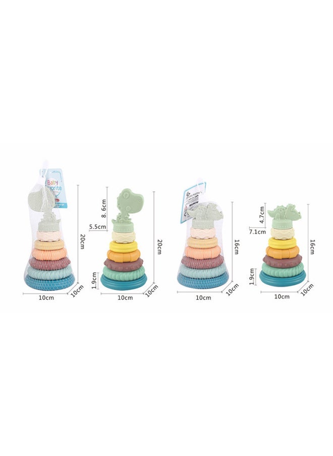 Generic - Export Of Baby Vinyl Stacking High Early Education Cognitive Soft Rubber Stacking Music Baby Stacking Ring Toys-Color:638-16 Dinosaur Stacking Circle (mesh Bag)-Specifications:Random Colors - Image 1
