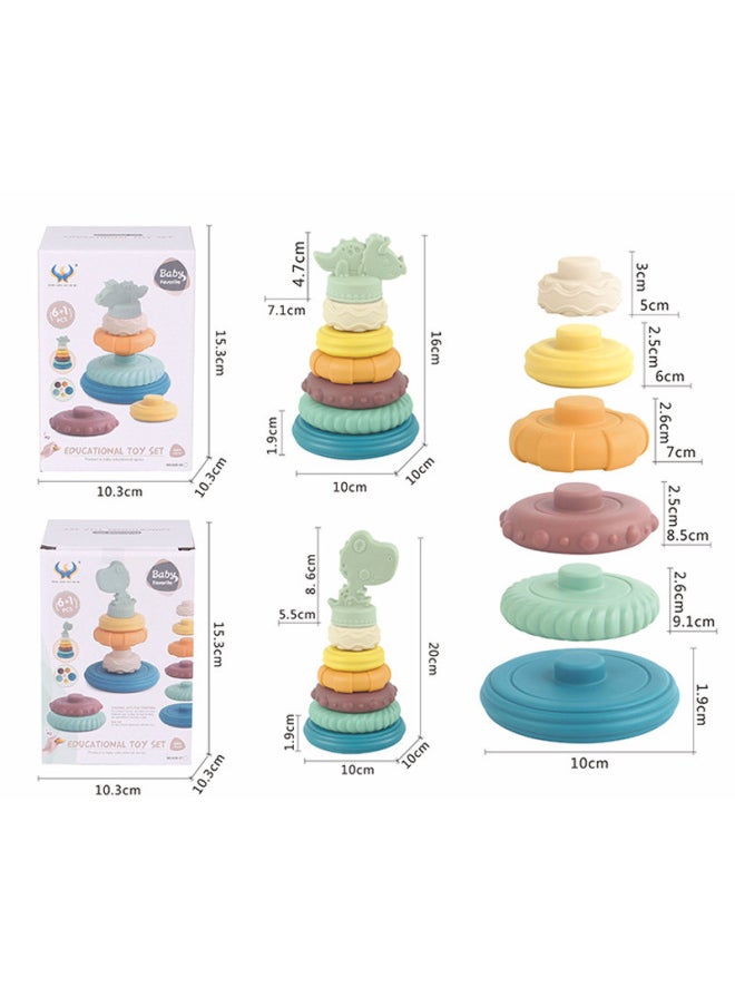 Generic - Export Of Baby Vinyl Stacking High Early Education Cognitive Soft Rubber Stacking Music Baby Stacking Ring Toys-Color:638-16 Dinosaur Stacking Circle (mesh Bag)-Specifications:Random Colors - Image 1